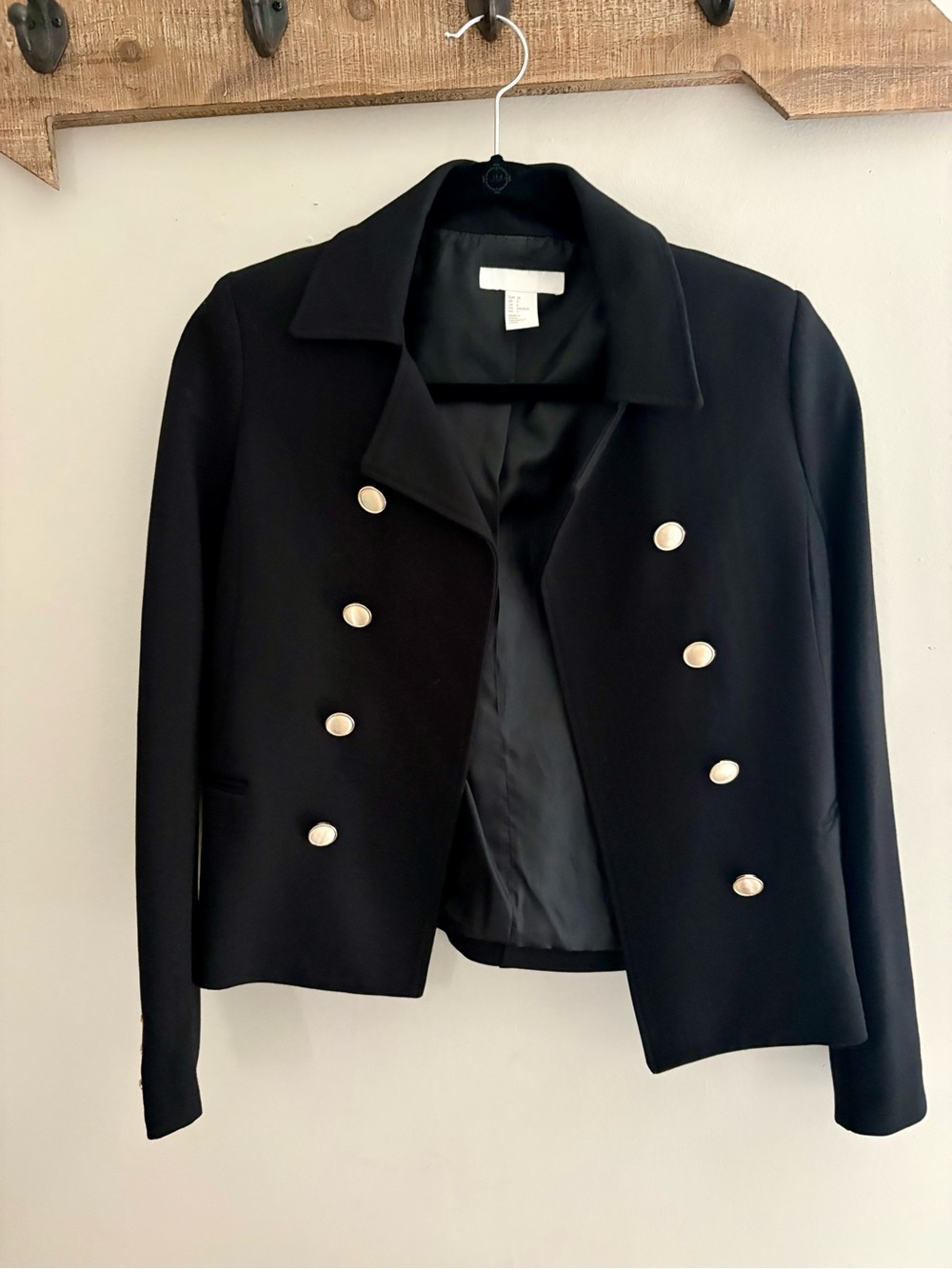 H&M Black Double-Breasted Blazer with Gold-Tone Buttons